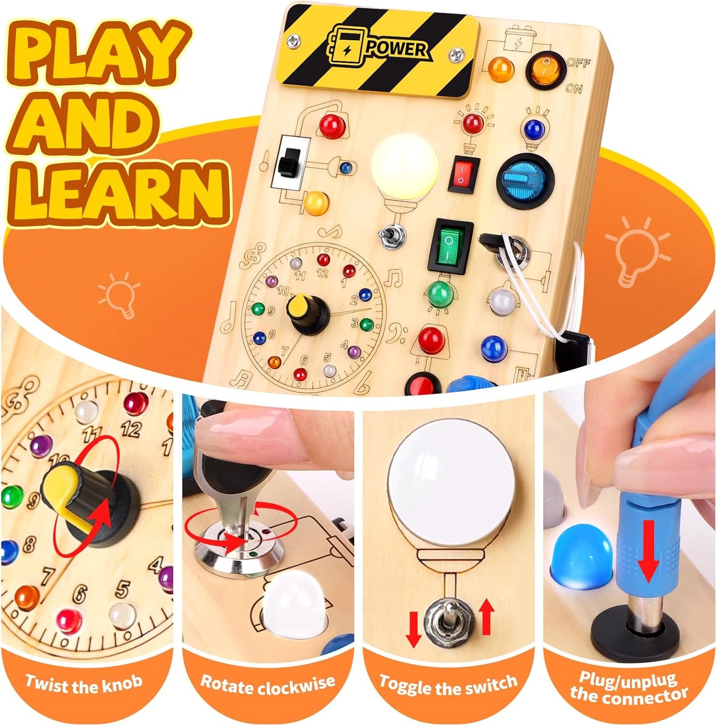 Montessori LED Busy Board | Wooden Sensory Switch Toy 💡