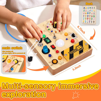 Montessori LED Busy Board | Wooden Sensory Switch Toy 💡