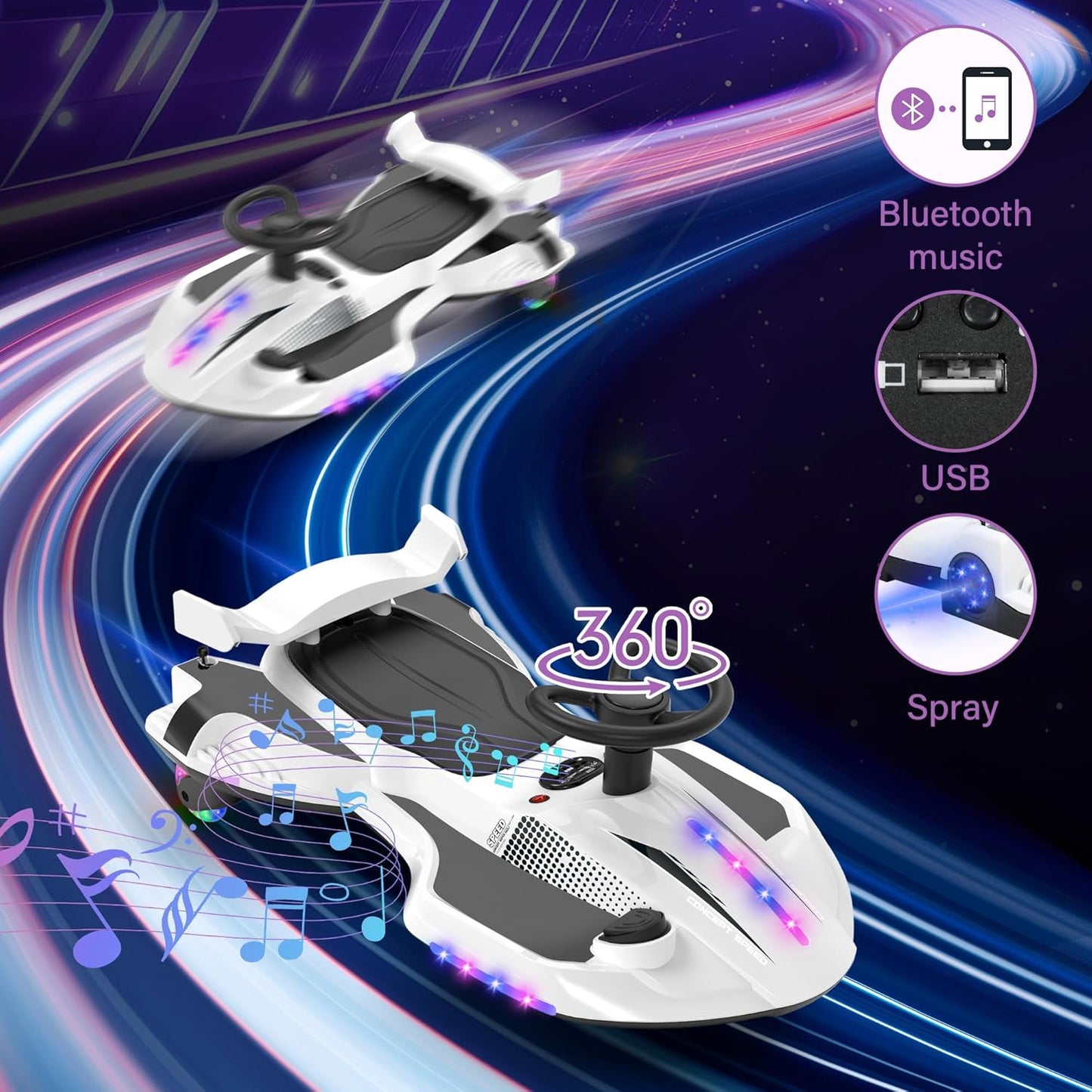 12V Electric Swing Car | Drift Kart with Bluetooth & LED Wheels 🏎️