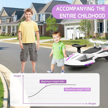 12V Electric Swing Car | Drift Kart with Bluetooth & LED Wheels 🏎️