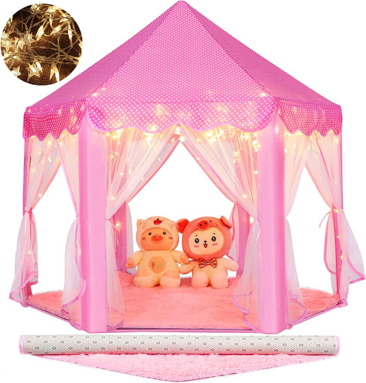 Princess Tent Girls Large Playhouse Kids Castle Play Tent with Star Lights Toy