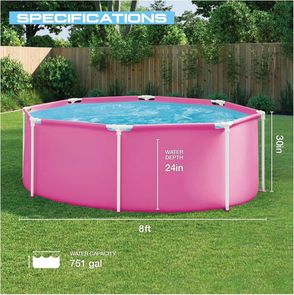 Pink Metal Frame Above Ground Pool | Round Garden Pool
