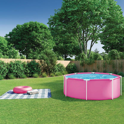 Pink Metal Frame Above Ground Pool | Round Garden Pool