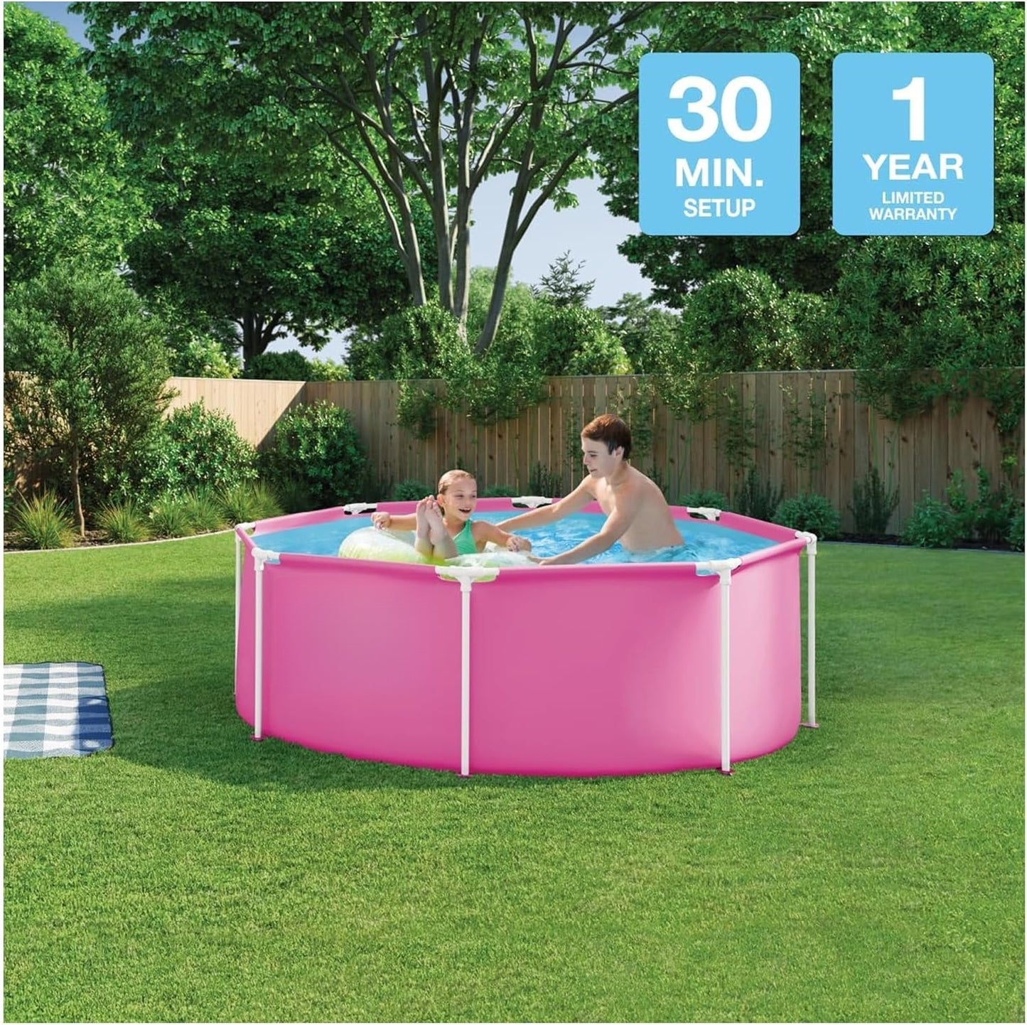 Pink Metal Frame Above Ground Pool | Round Garden Pool