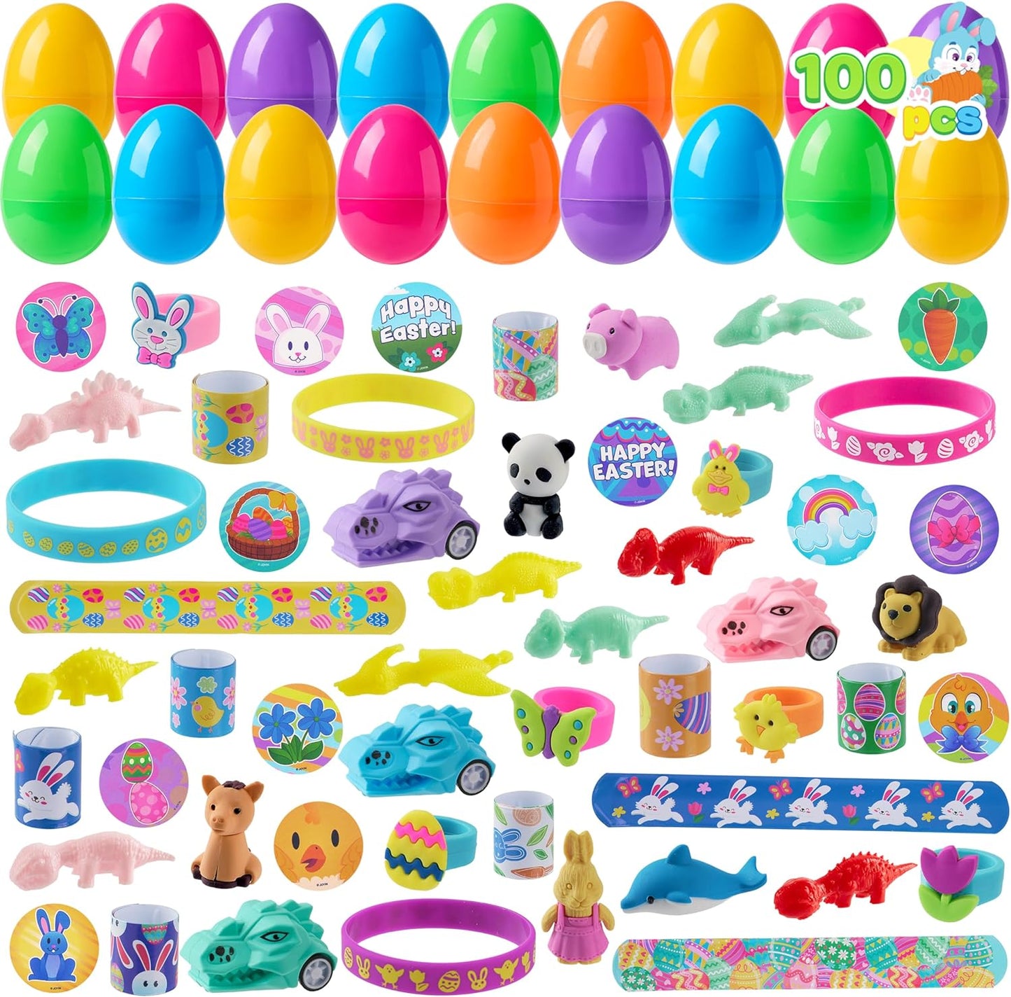 100Pcs Prefilled Easter Egg Kit | Prefilled with Toys & Stickers 🐰